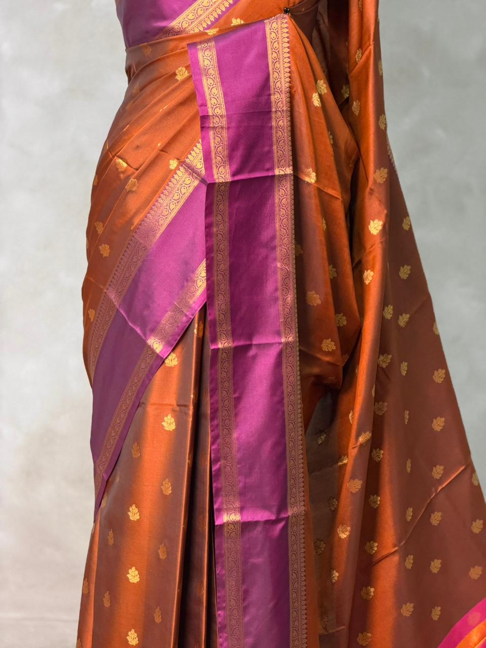 Rust Orange and Purple Banarasi silk saree -PIH67