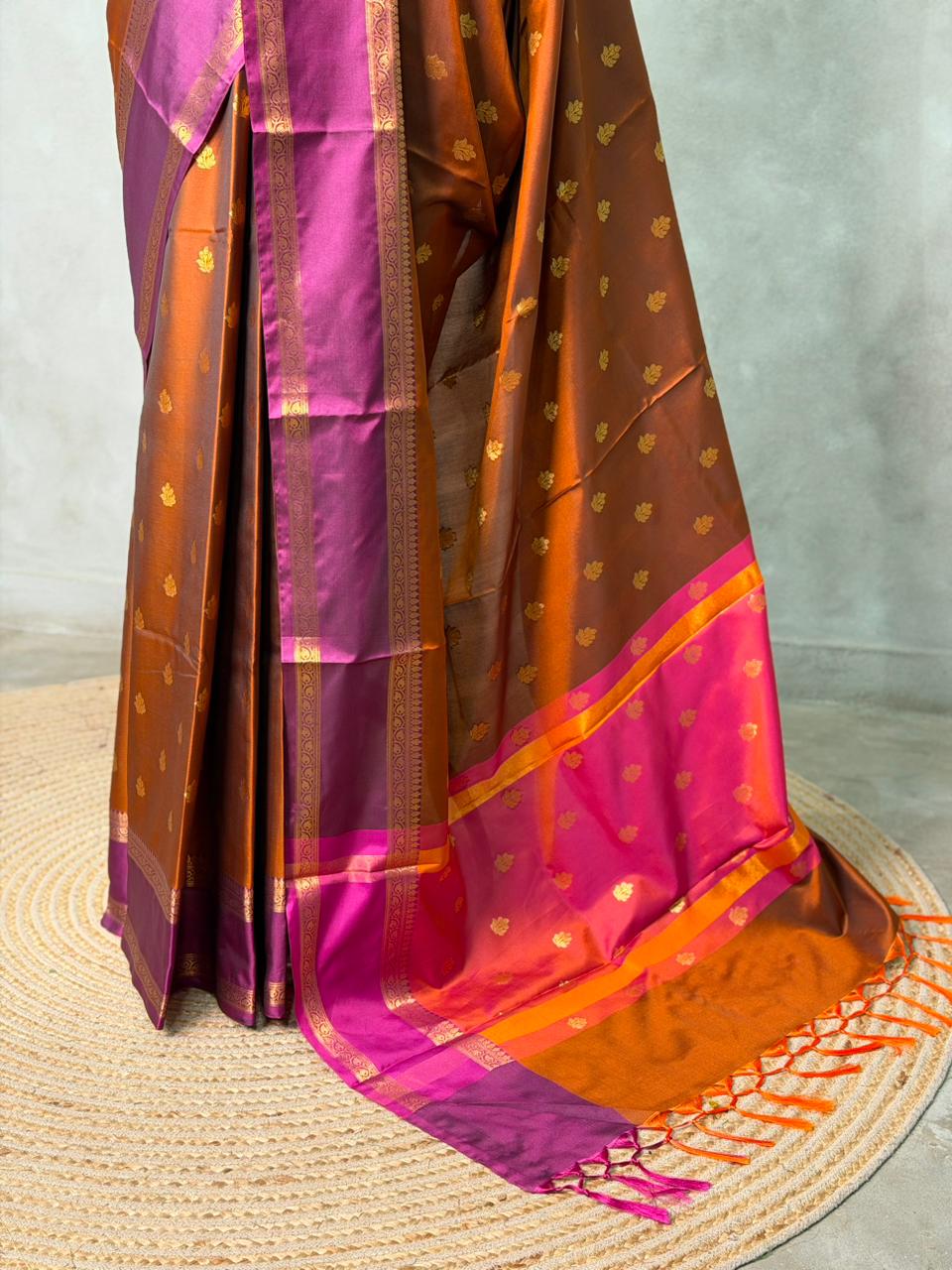 Rust Orange and Purple Banarasi silk saree -PIH67