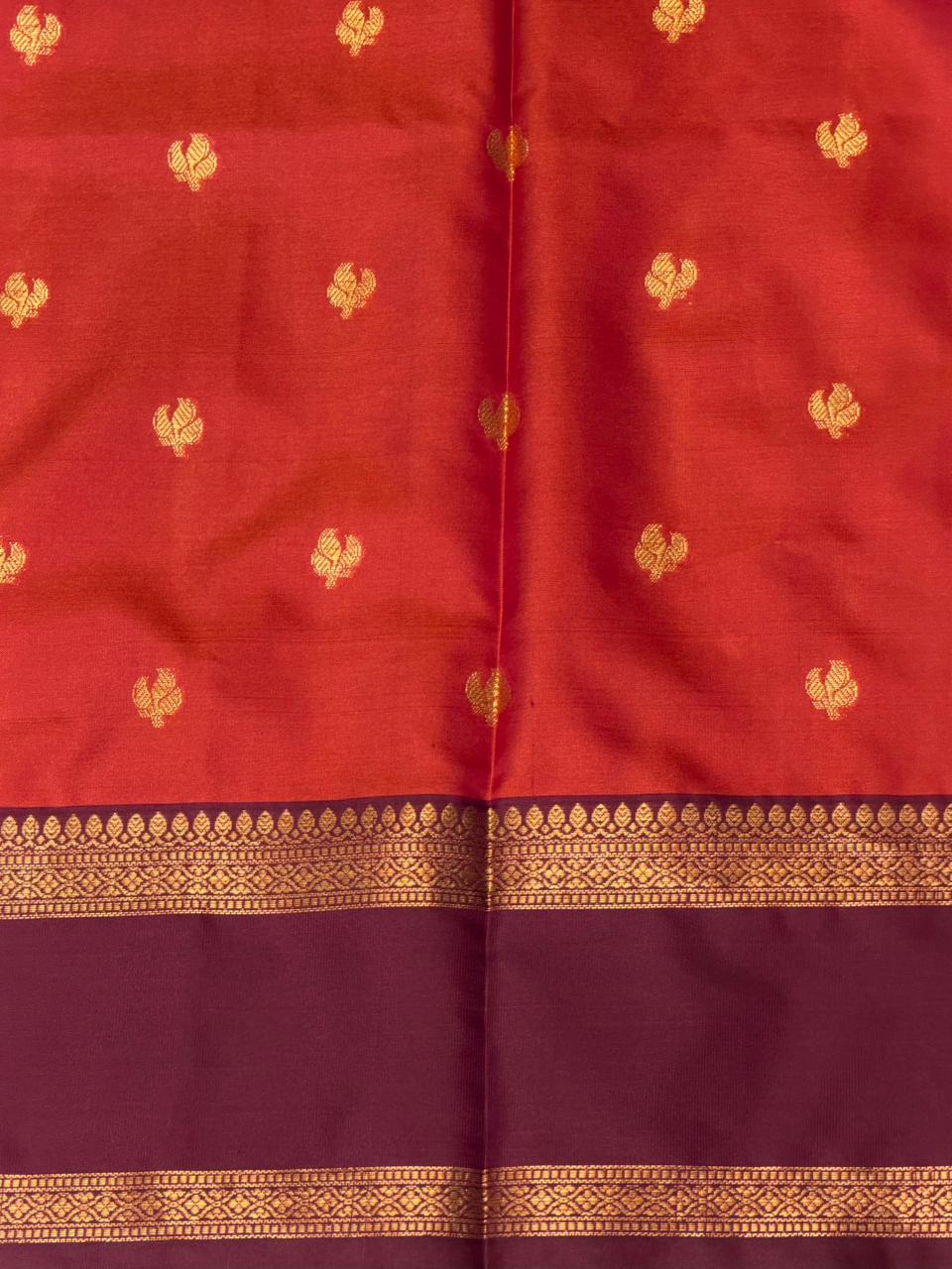Rust Orange and brown Banarasi silk saree -PIH68