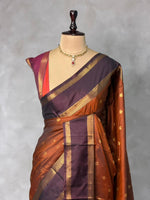 Rust Orange and brown Banarasi silk saree -PIH68