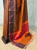 Rust Orange and brown Banarasi silk saree -PIH68