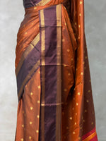 Rust Orange and brown Banarasi silk saree -PIH68