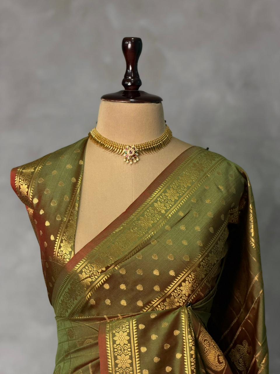 Olive Green Banarasi silk saree -PIH60