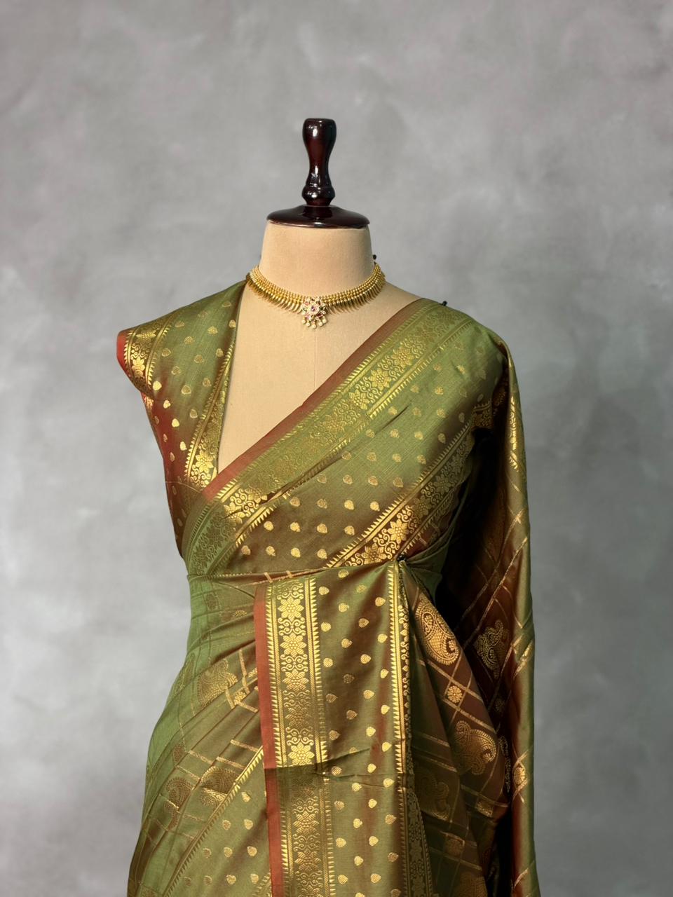 Olive Green Banarasi silk saree -PIH60
