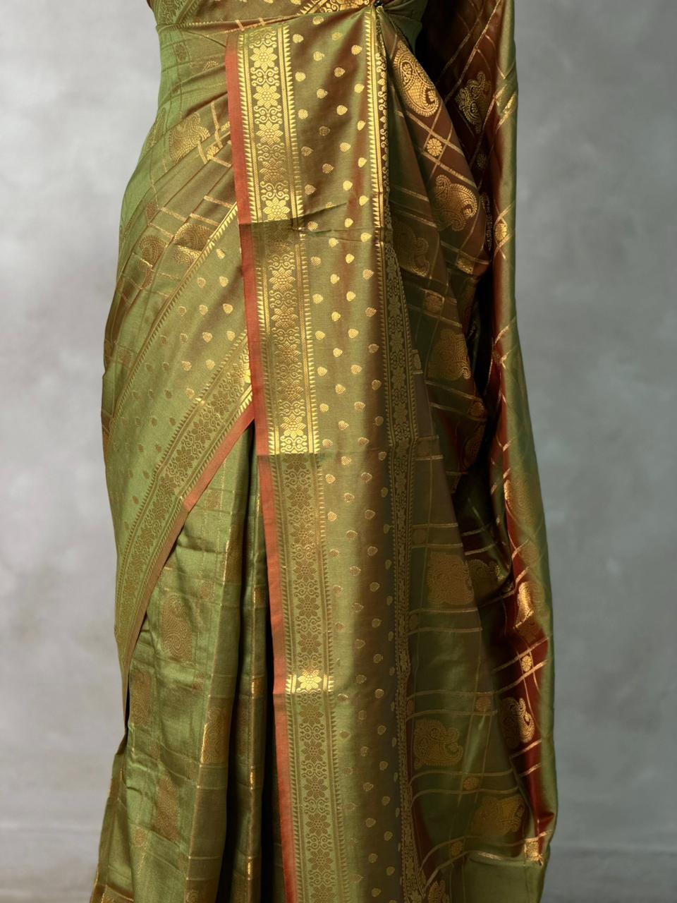 Olive Green Banarasi silk saree -PIH60