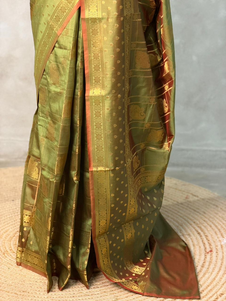 Olive Green Banarasi silk saree -PIH60