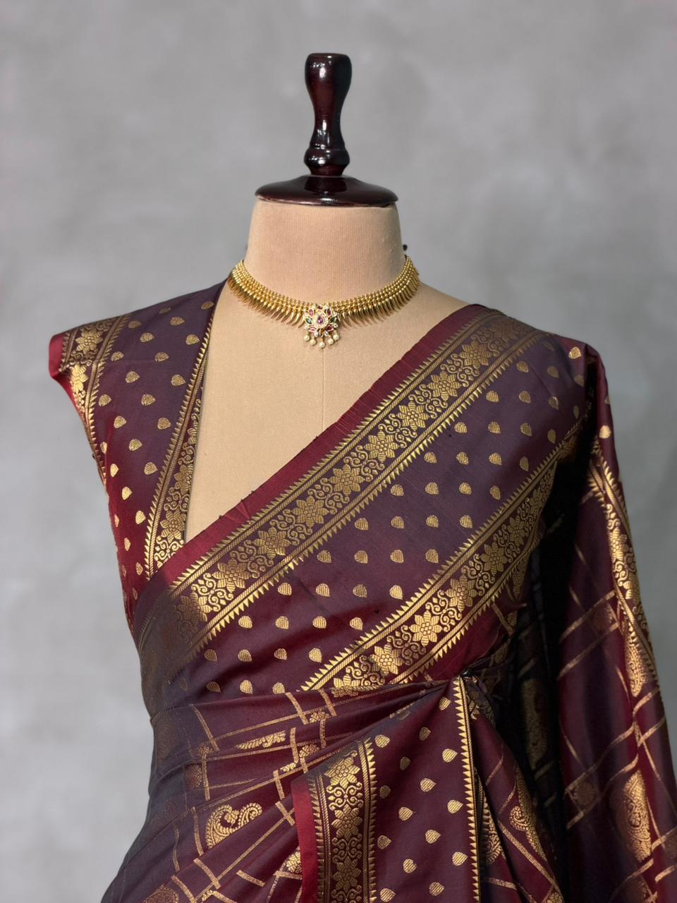 Brown Banarasi silk saree -PIH60C