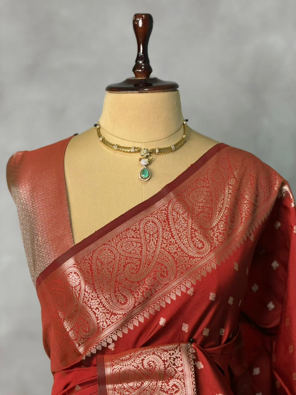 Maroon Banarasi silk saree -PIH62C