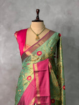 Green and magenta Tissue Banarasi silk saree -PIH69