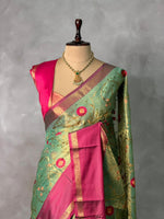 Green and magenta Tissue Banarasi silk saree -PIH69