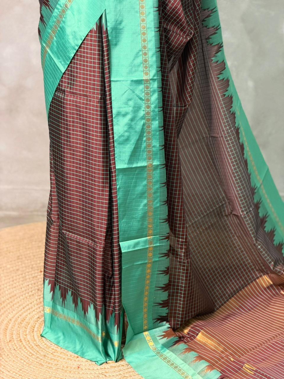 Brown and Aqua blue Banarasi silk saree -PIH70