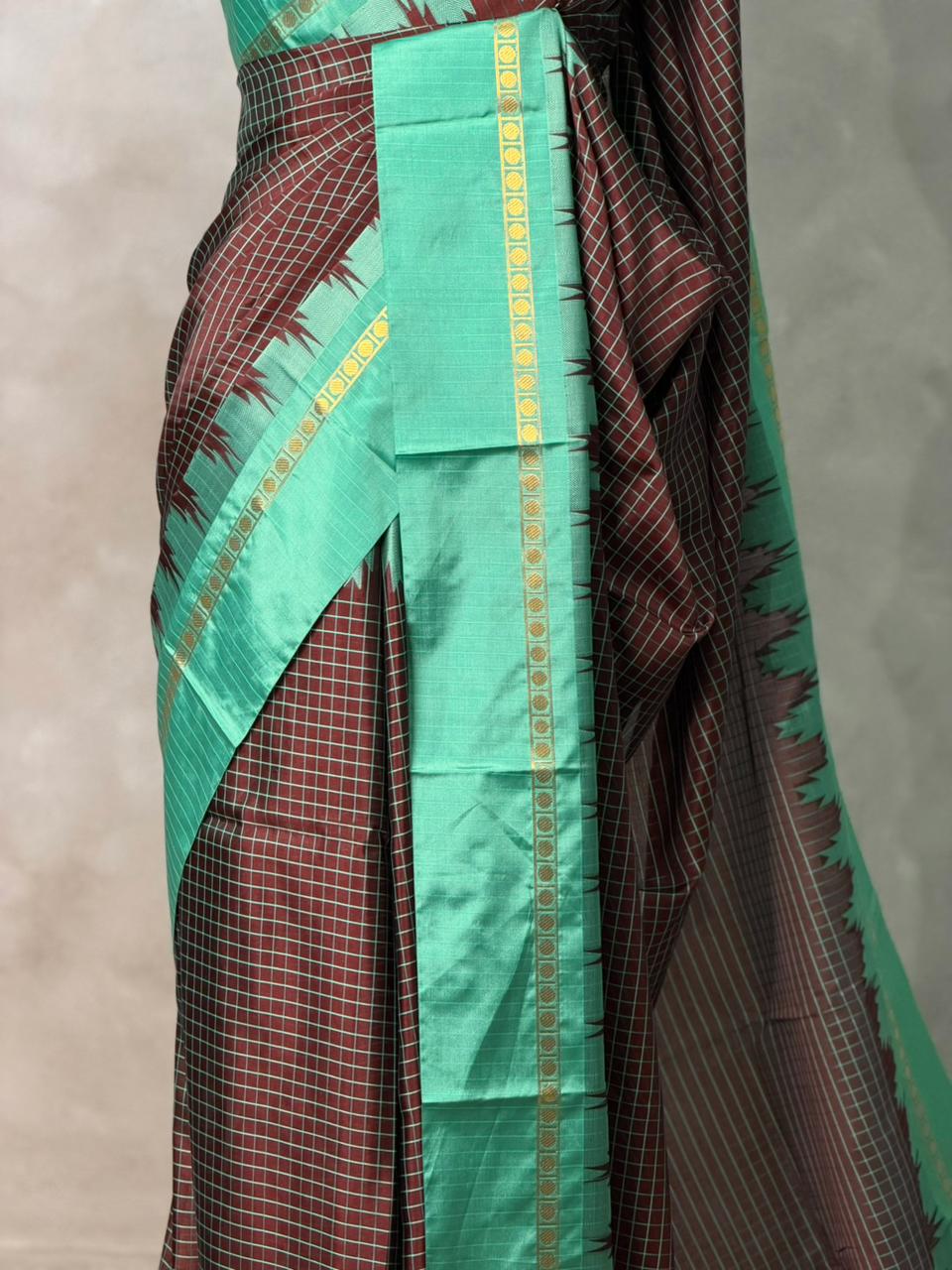 Brown and Aqua blue Banarasi silk saree -PIH70