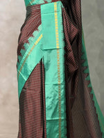 Brown and Aqua blue Banarasi silk saree -PIH70