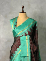 Brown and Aqua blue Banarasi silk saree -PIH70