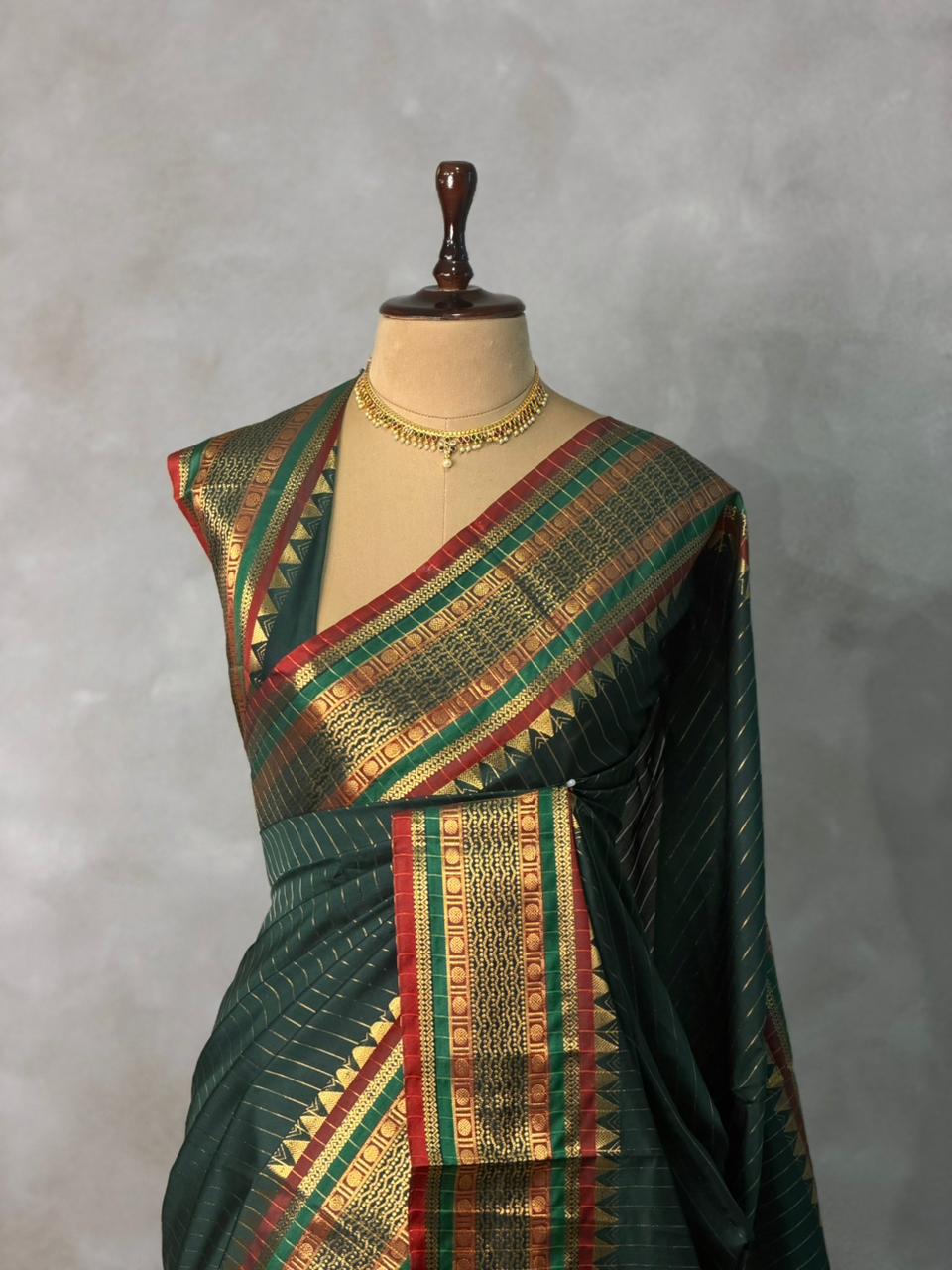 Dark green Banarasi silk saree -IHAISH1