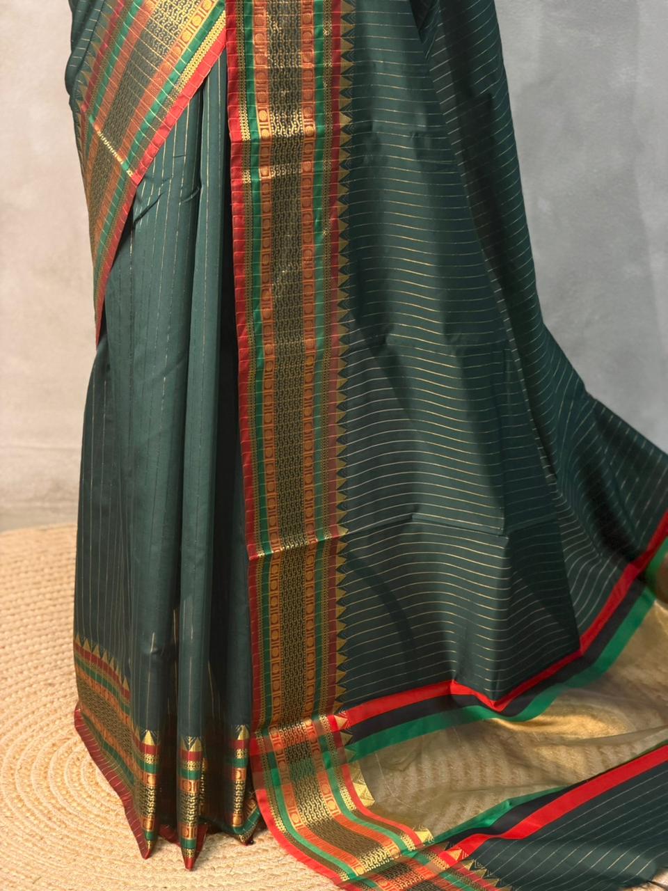 Dark green Banarasi silk saree -IHAISH1