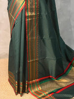 Dark green Banarasi silk saree -IHAISH1