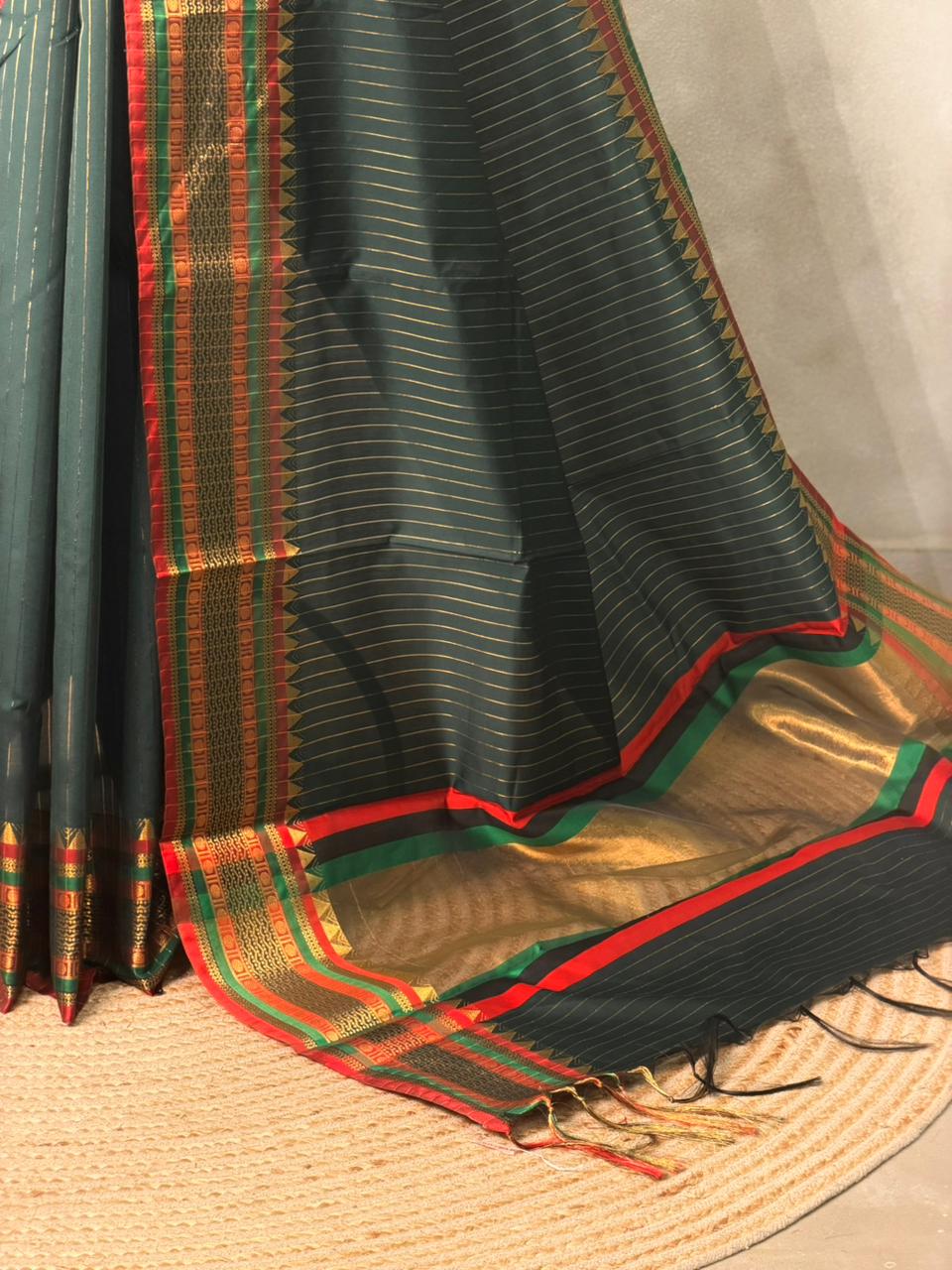 Dark green Banarasi silk saree -IHAISH1