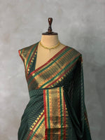 Dark green Banarasi silk saree -IHAISH1