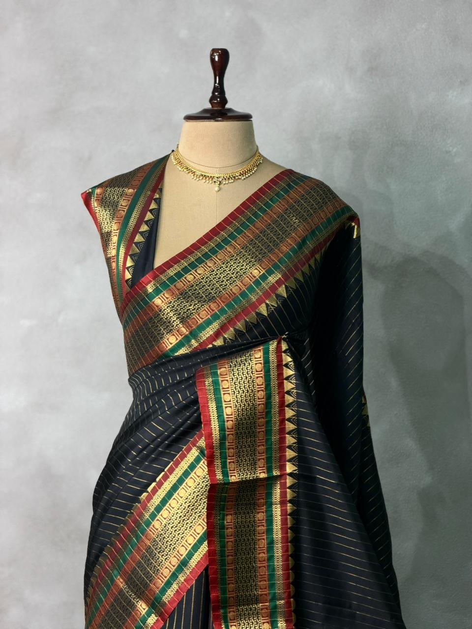 Black Banarasi silk saree -IHAISH3