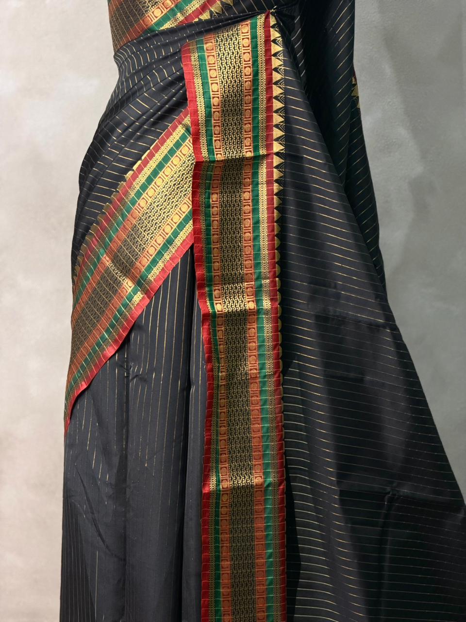 Black Banarasi silk saree -IHAISH3