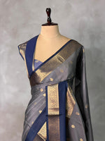 Grey and blue Banarasi silk saree -LZ10A