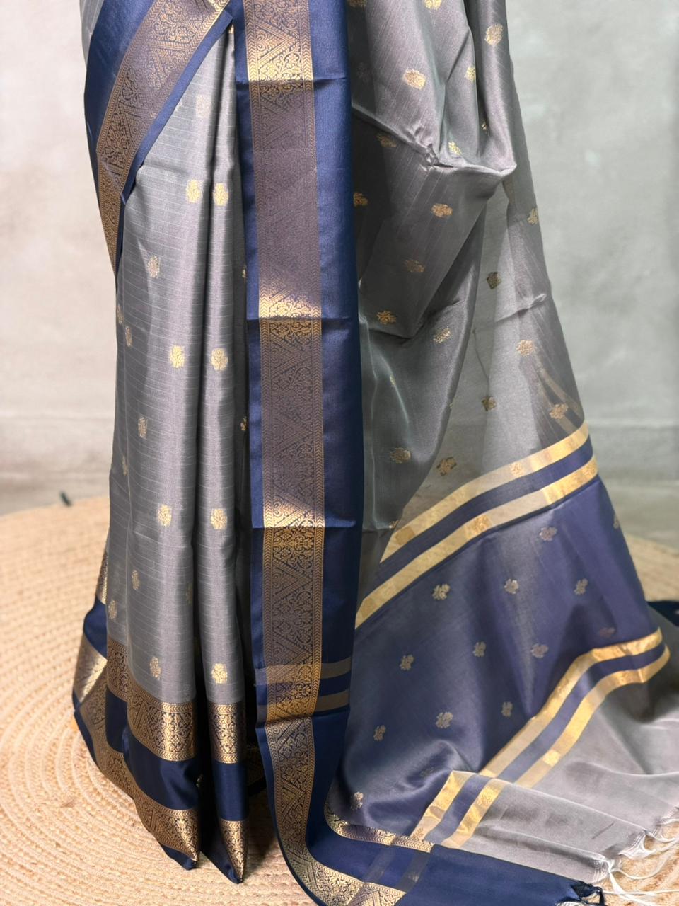 Grey and blue Banarasi silk saree -LZ10A