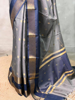 Grey and blue Banarasi silk saree -LZ10A