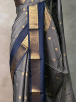 Grey and blue Banarasi silk saree -LZ10A