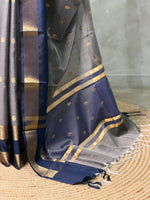 Grey and blue Banarasi silk saree -LZ10A