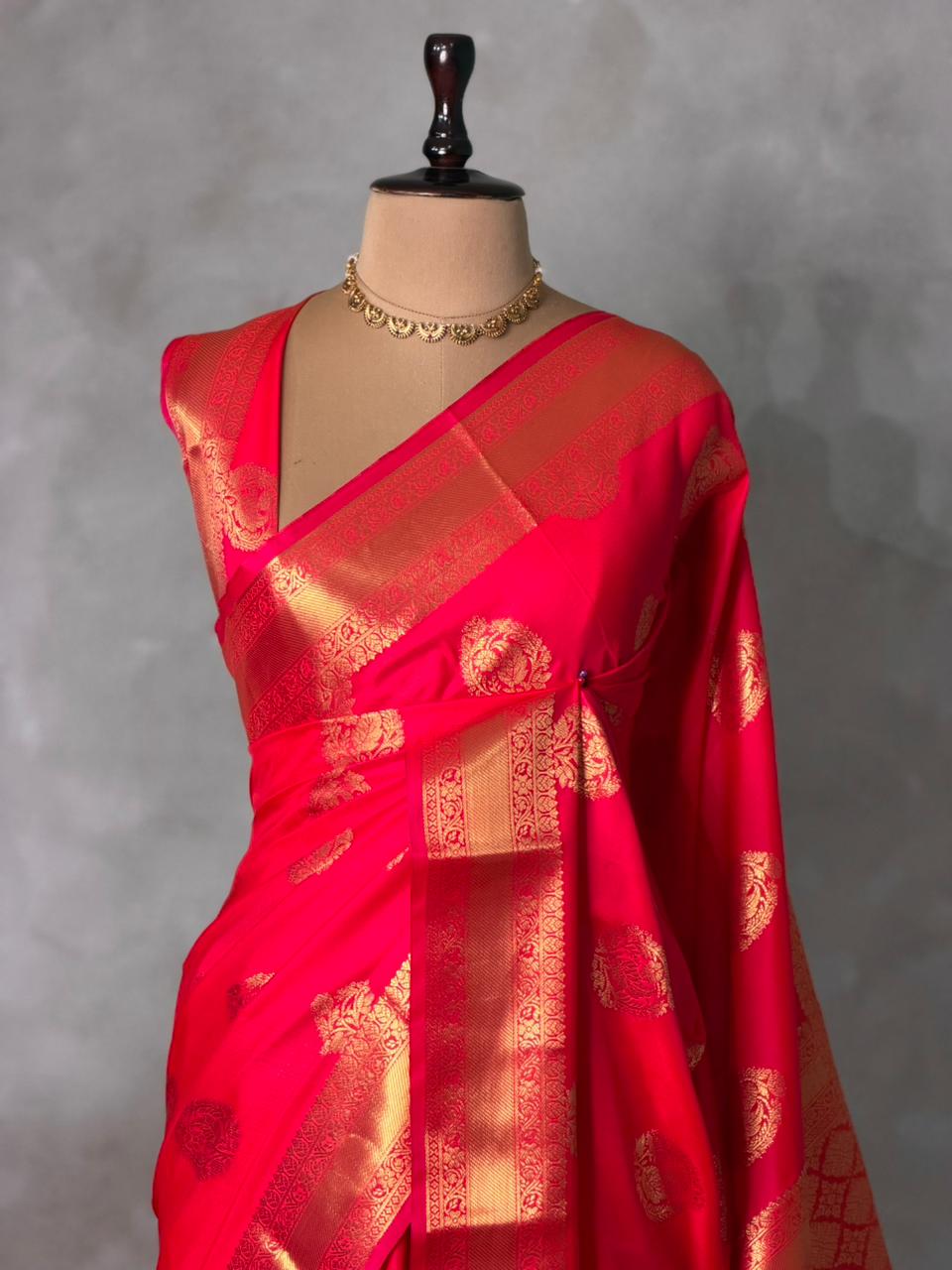 Reddish pink Banarasi silk saree -PIH71C