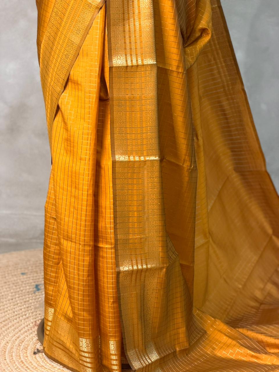 Mustard Yellow semi banarasi saree -PIH22D