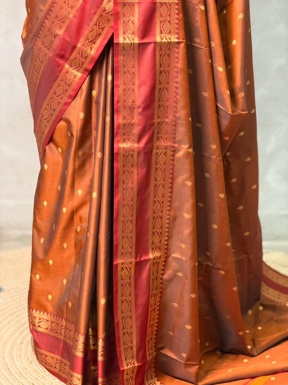 Rust Orange Banarasi silk saree -PIH72