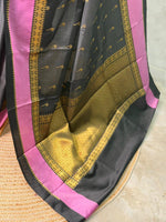 Black and pink Banarasi silk saree -PIH73