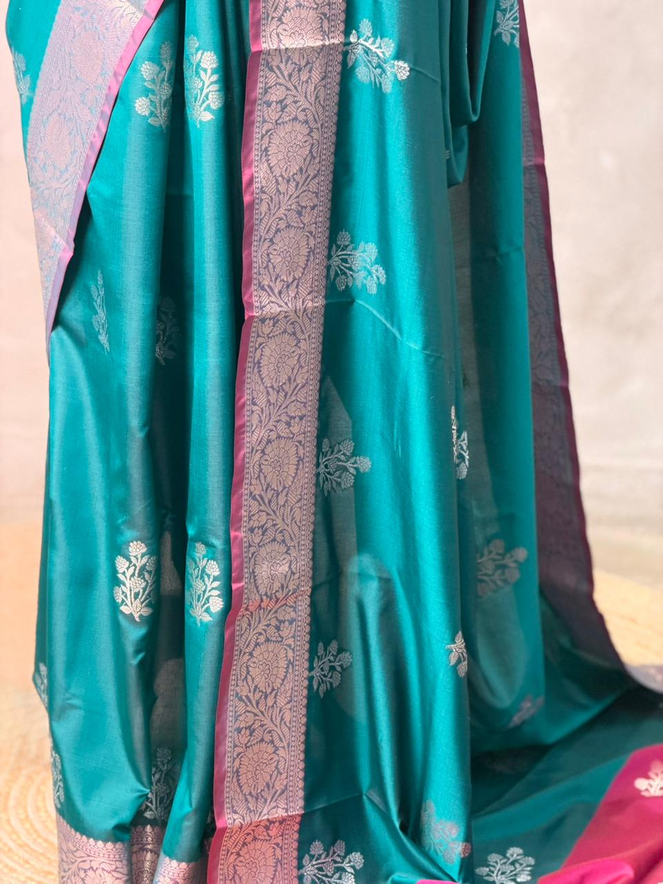 Peacock green and magenta Banarasi silk saree -LZ11