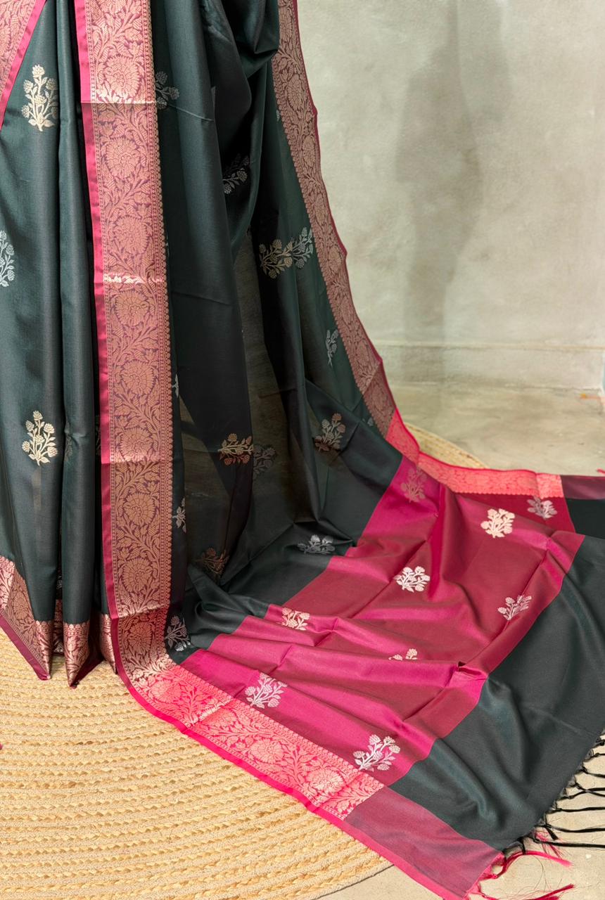 Black and magenta Banarasi silk saree -LZ11A