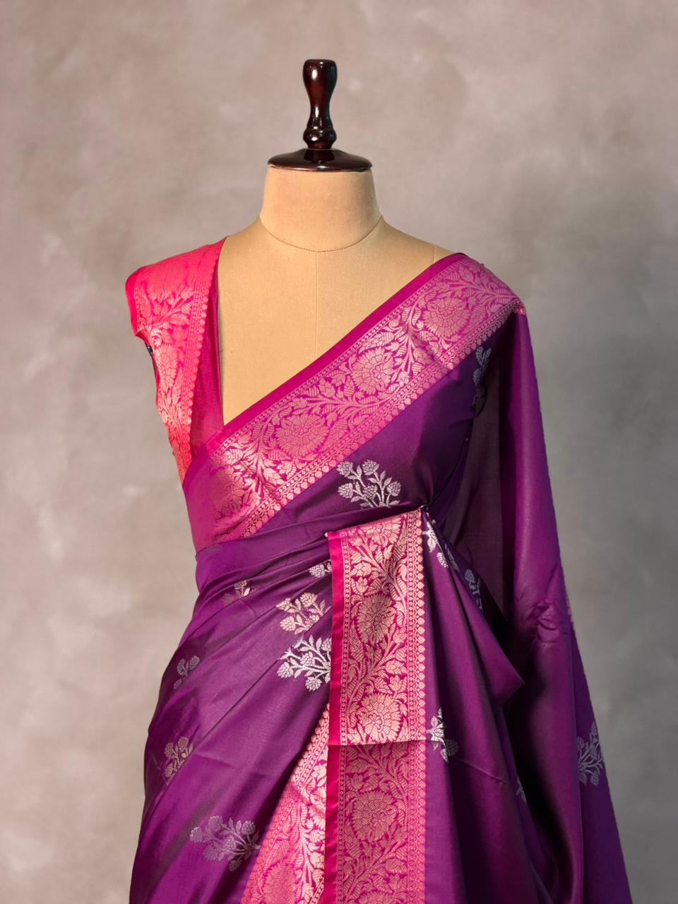 Wine and magenta Banarasi silk saree -LZ11B