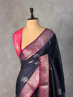 Navy blue and magenta Banarasi silk saree -LZ11C