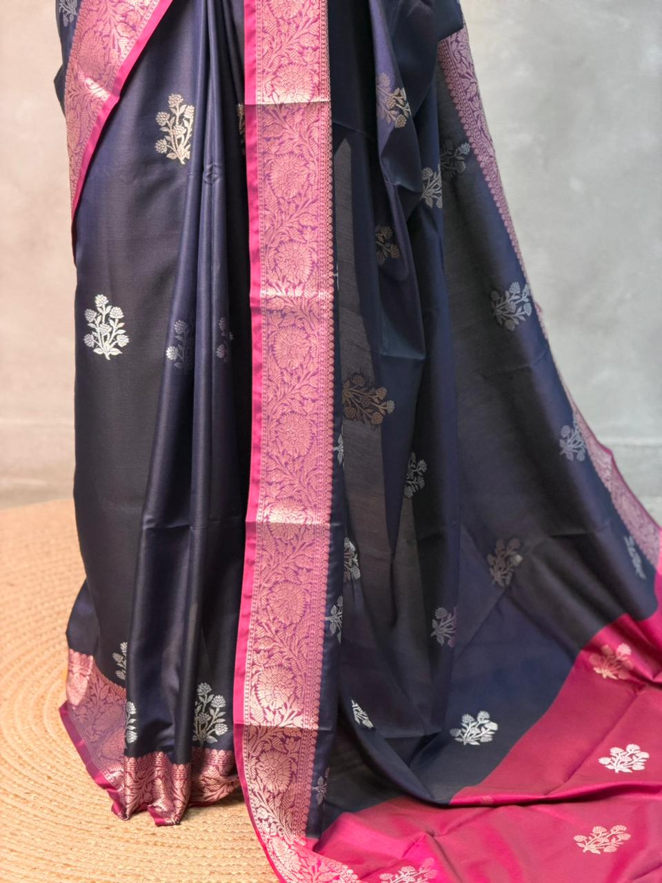 Navy blue and magenta Banarasi silk saree -LZ11C