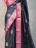 Navy blue and magenta Banarasi silk saree -LZ11C