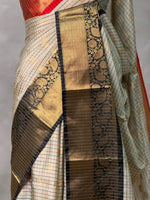 Off whire ,red and black Banarasi silk saree -LZ13