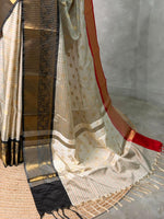 Off whire ,red and black Banarasi silk saree -LZ13
