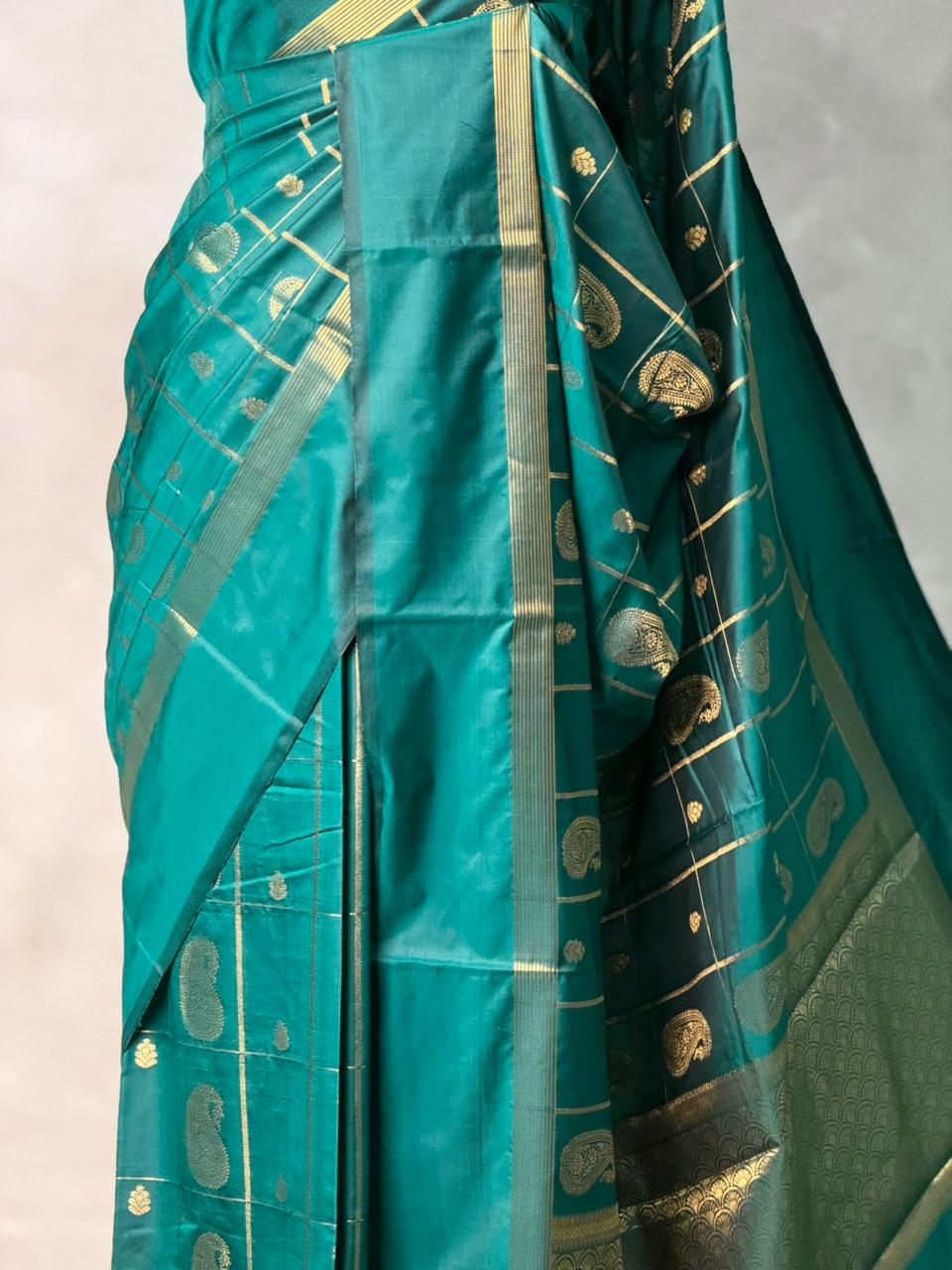 Peacock Blue Banarasi silk saree - GAL3B