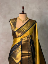 Gold and Black Banarasi silk saree - PIH63B