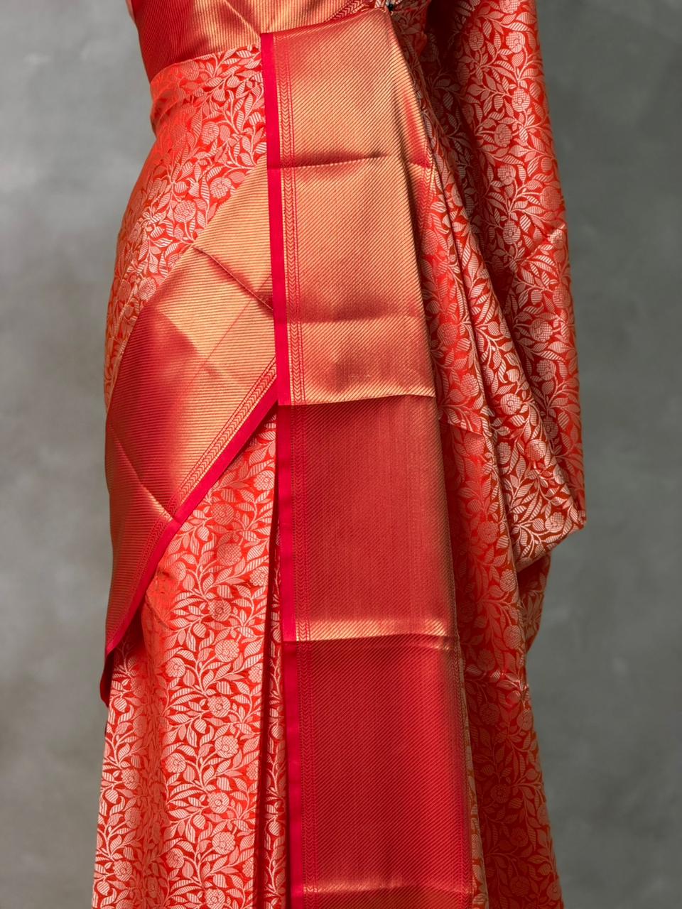 Peach and Red Banarasi silk saree -LZ12A