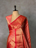 Peach and Red Banarasi silk saree -LZ12A
