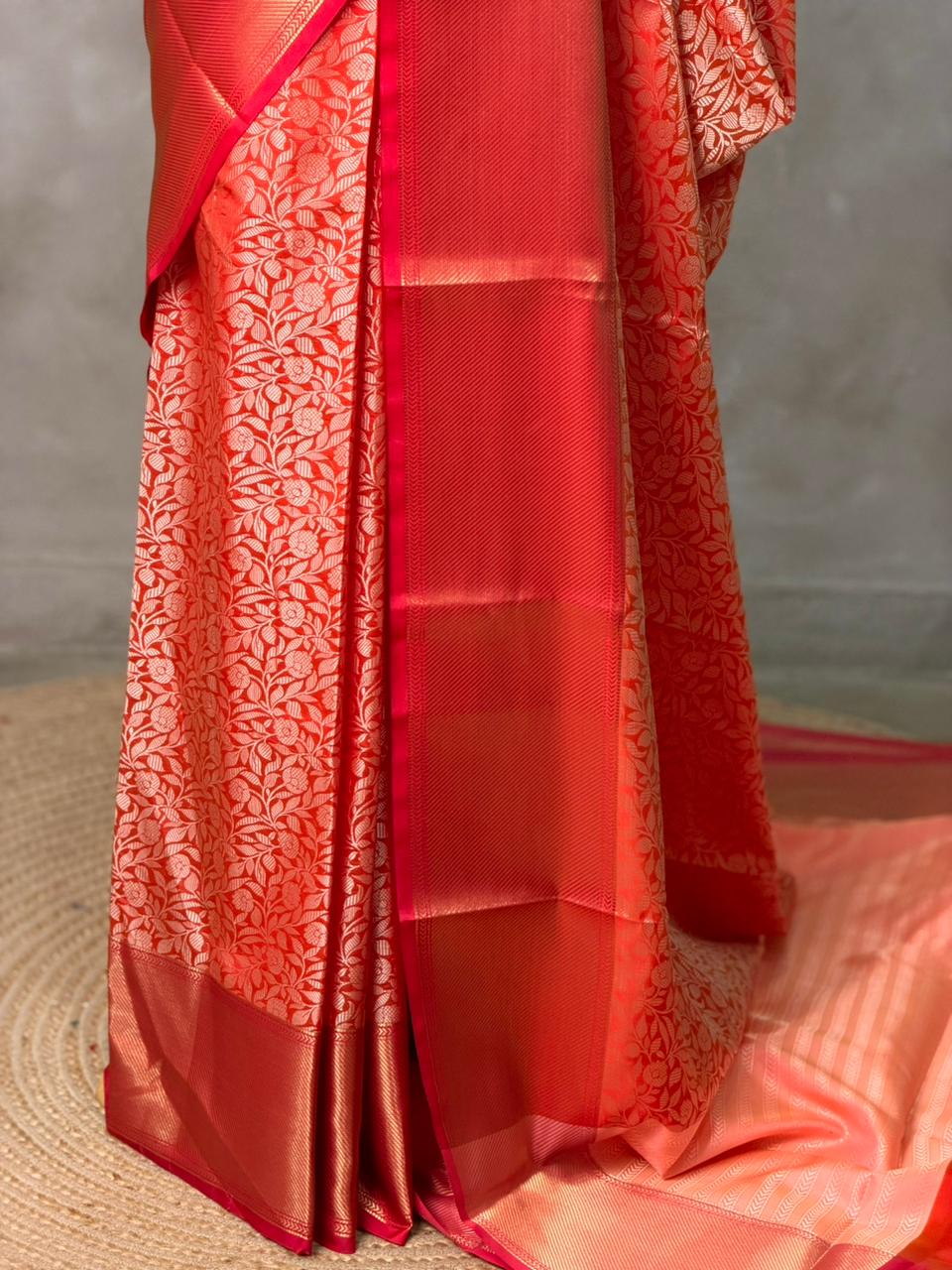 Peach and Red Banarasi silk saree -LZ12A