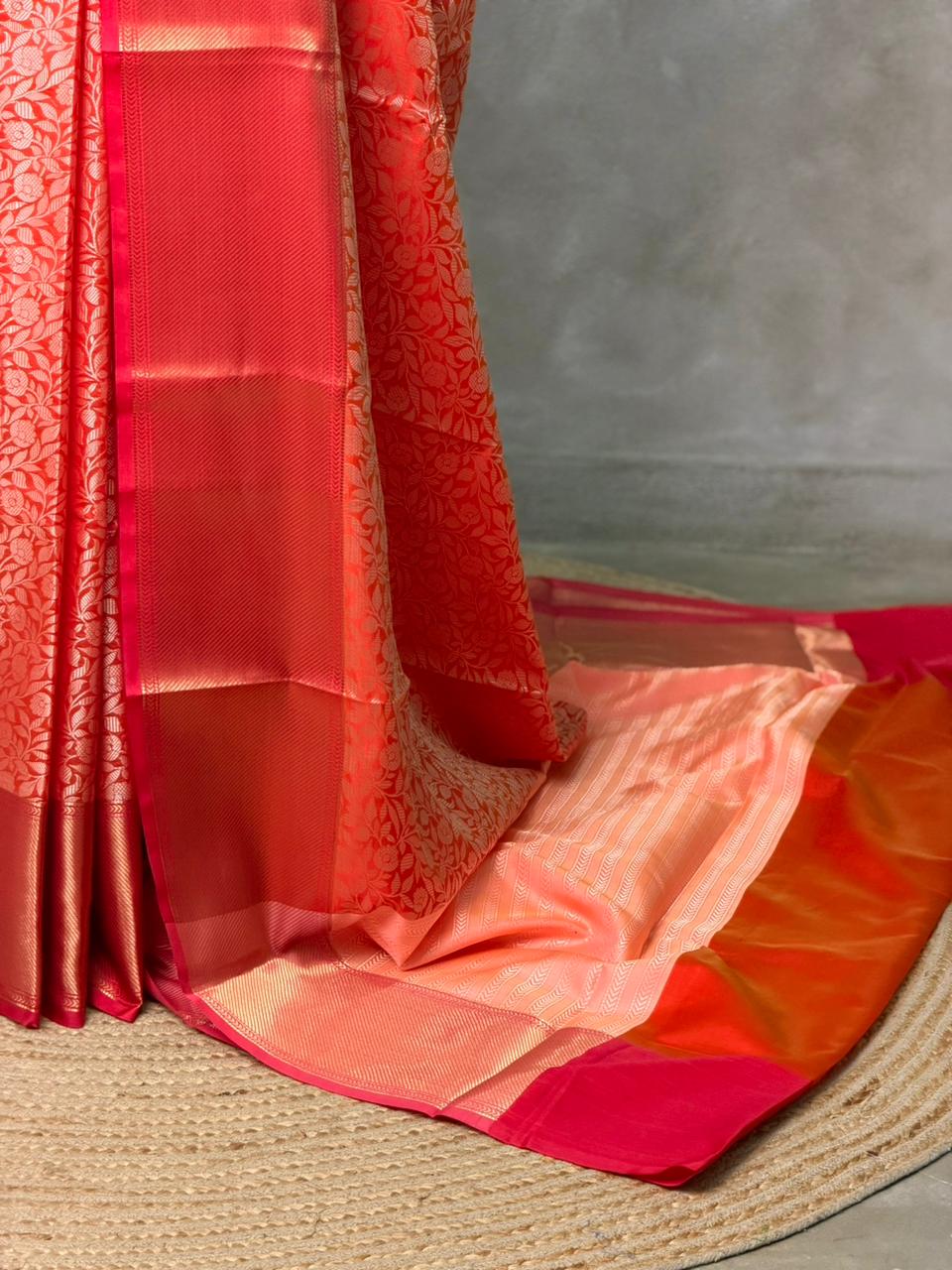 Peach and Red Banarasi silk saree -LZ12A