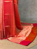 Peach and Red Banarasi silk saree -LZ12A