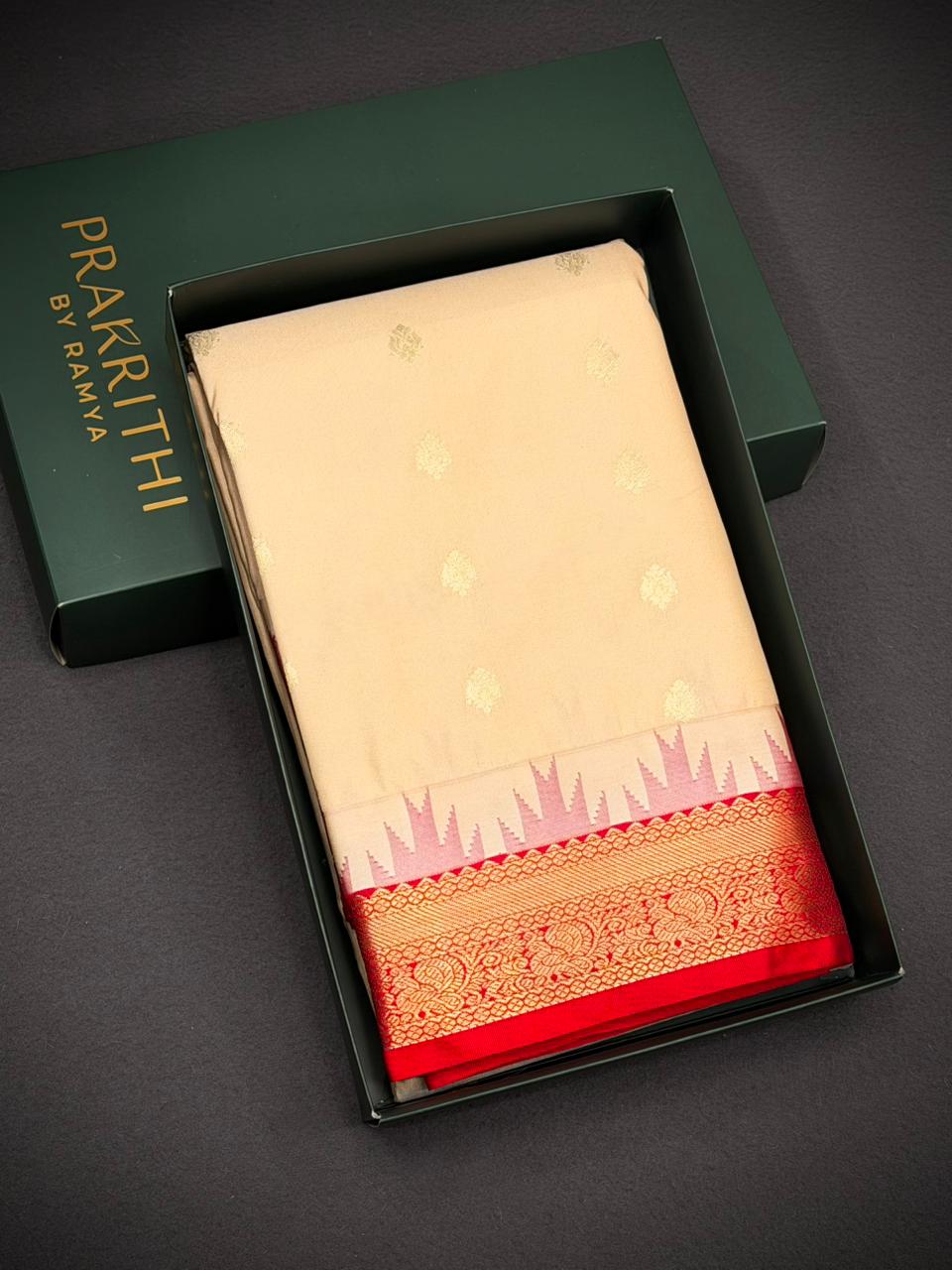 Sandal and red kanchipuram silk saree- PSSR323